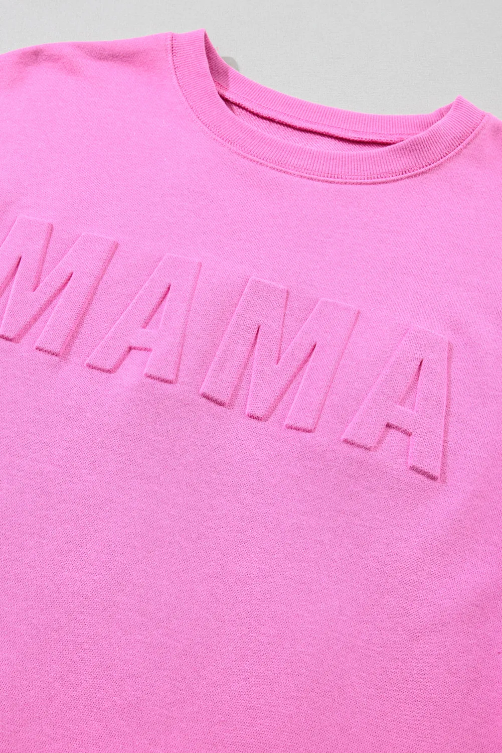 Bright Pink MAMA or COFFEE Letter Embossed Casual Sweatshirt