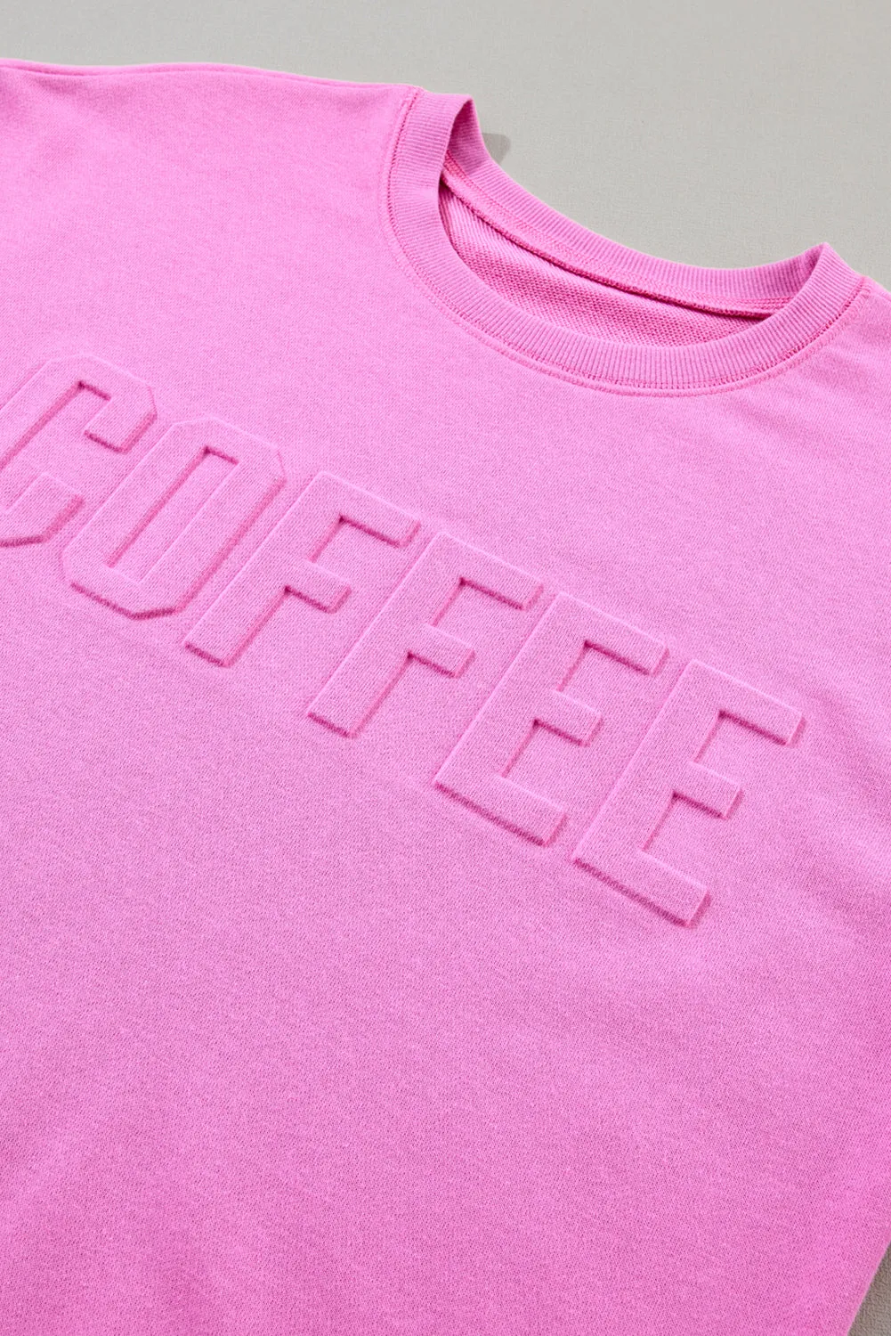 Bright Pink MAMA or COFFEE Letter Embossed Casual Sweatshirt