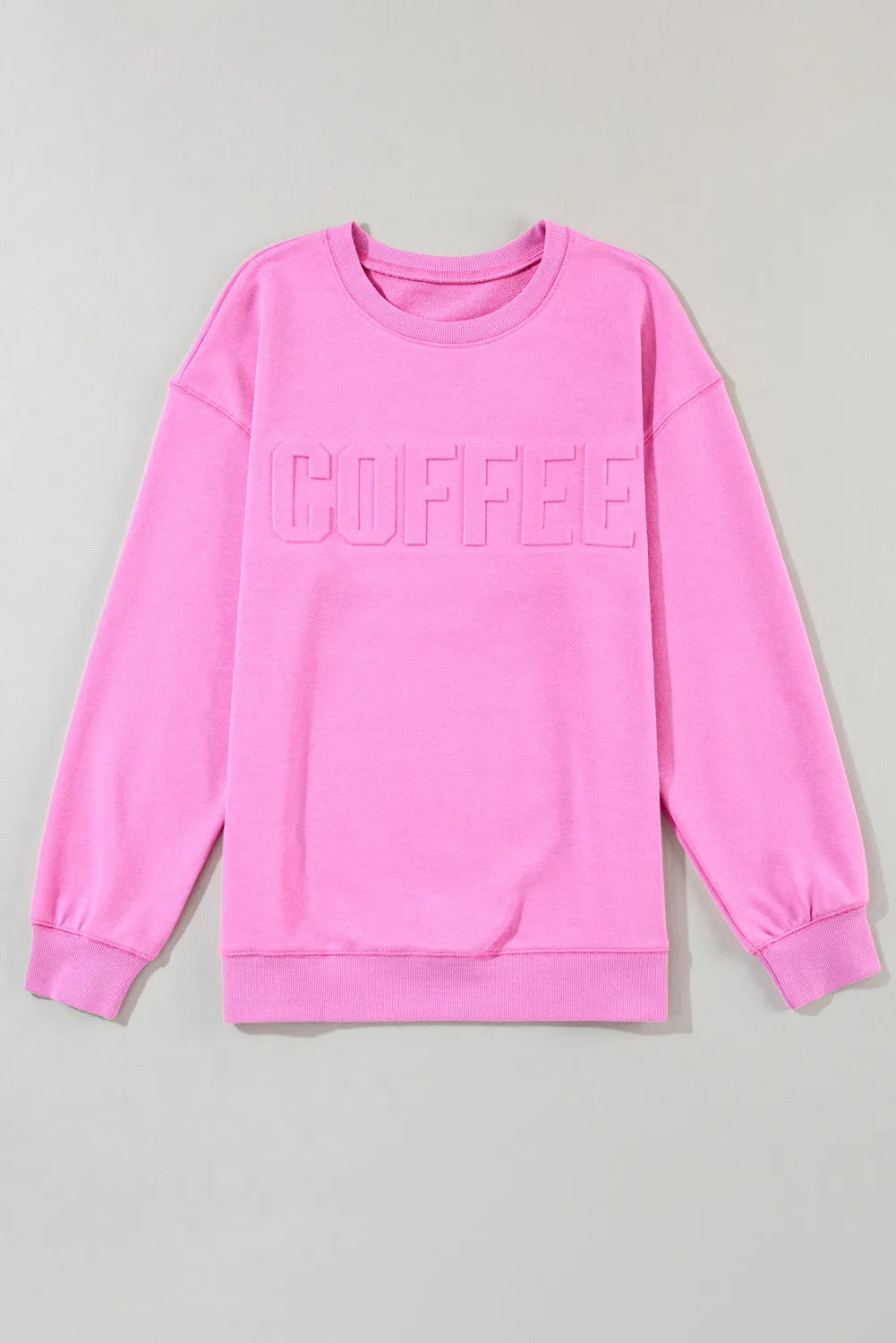 Bright Pink MAMA or COFFEE Letter Embossed Casual Sweatshirt