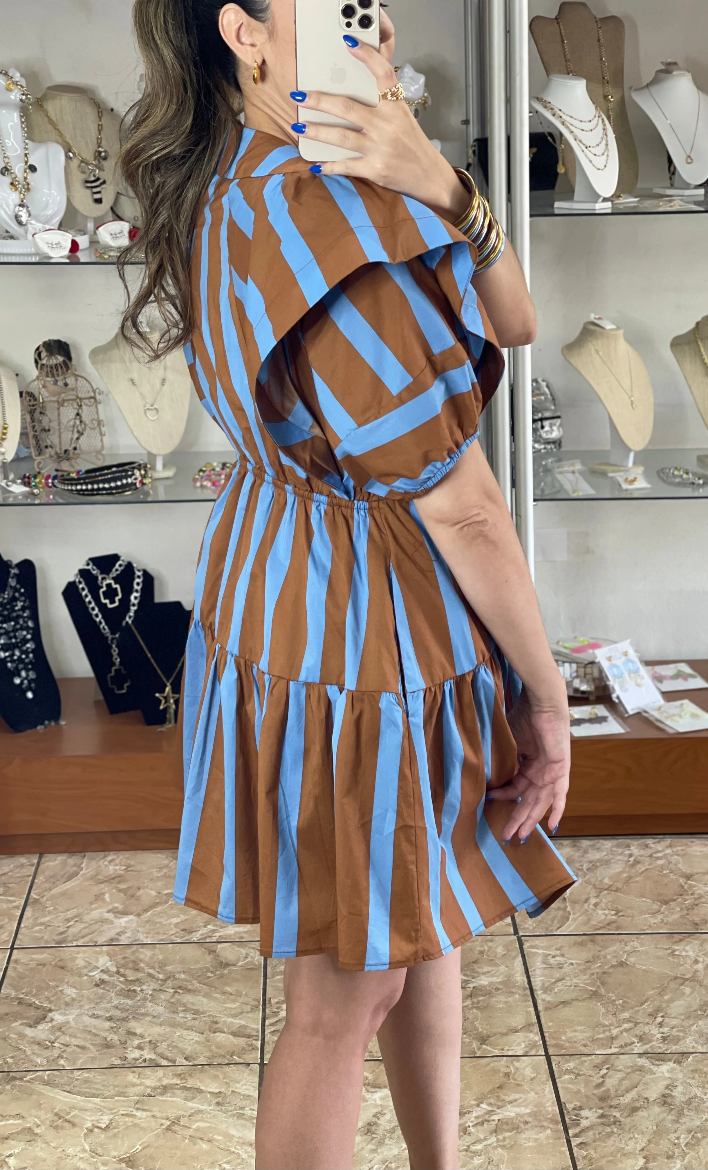 Brown and Blue Stripes Dress