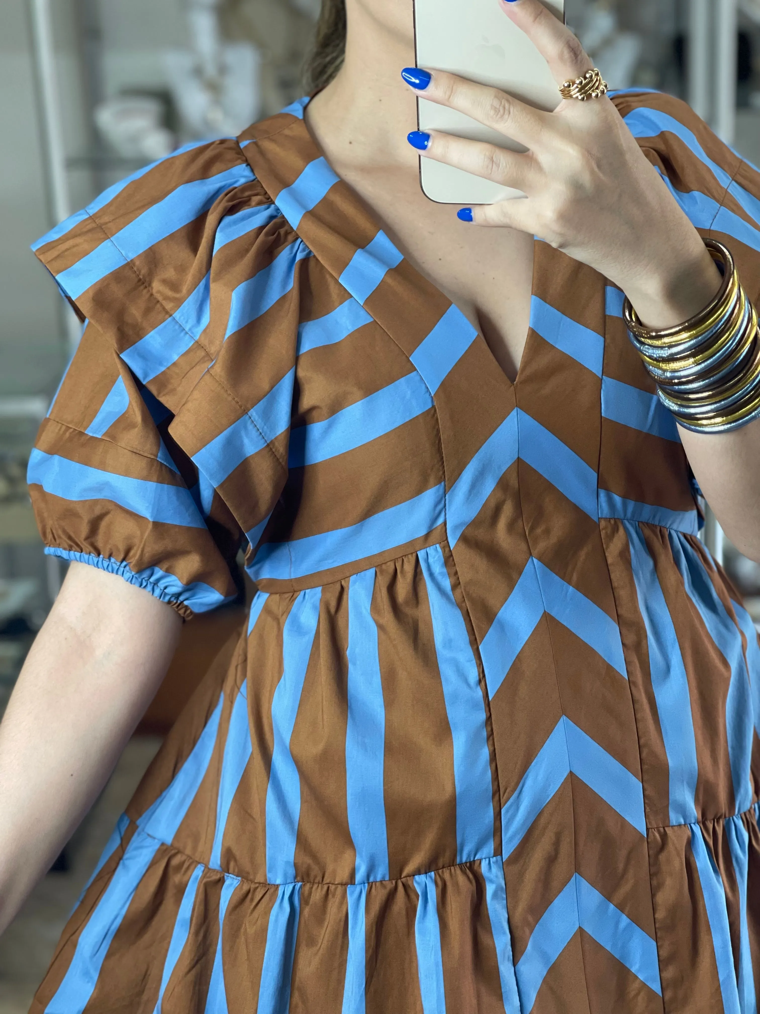 Brown and Blue Stripes Dress