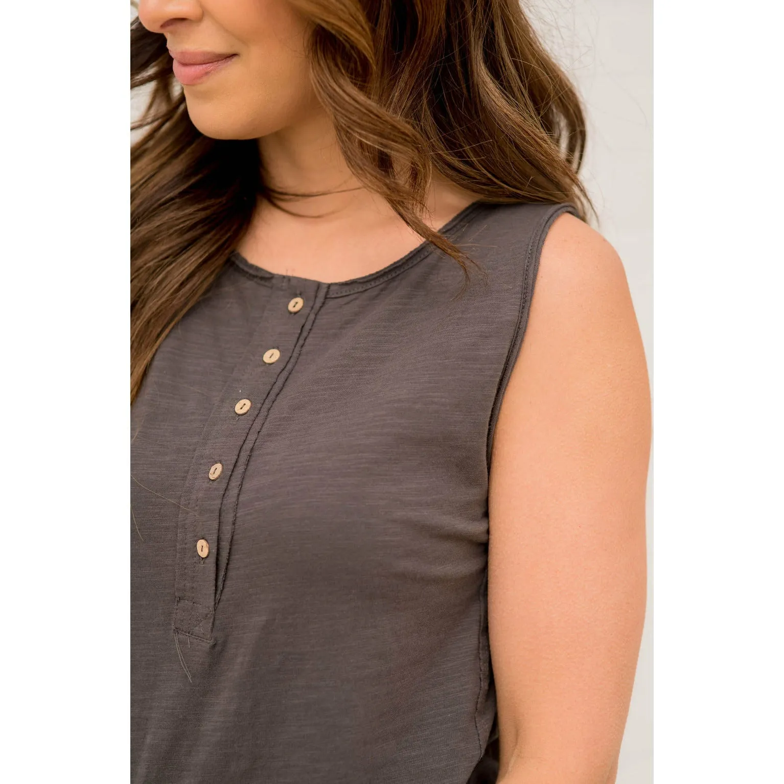 Button Accent Slub Tank