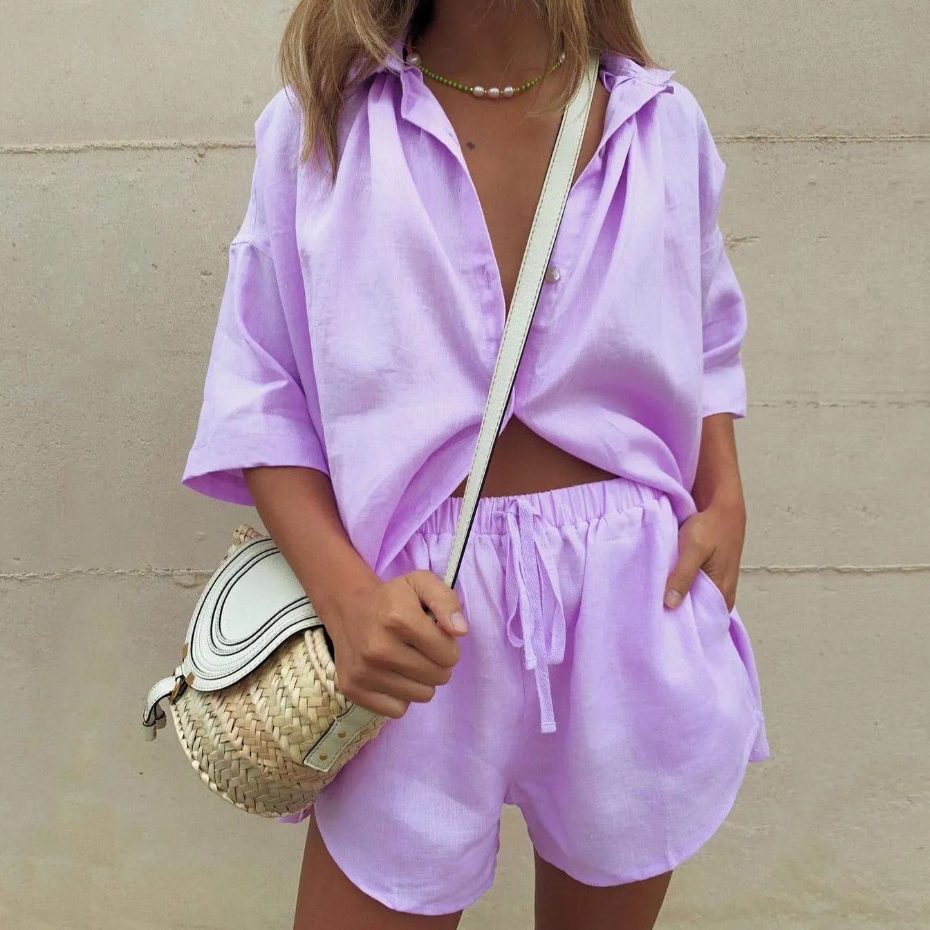 Button-up Shirt Shorts Sets