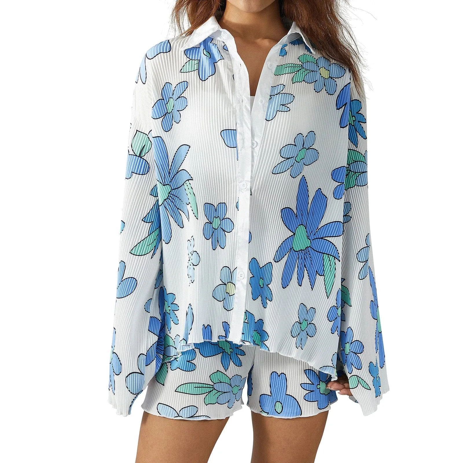 Button-up Shirt Shorts Sets