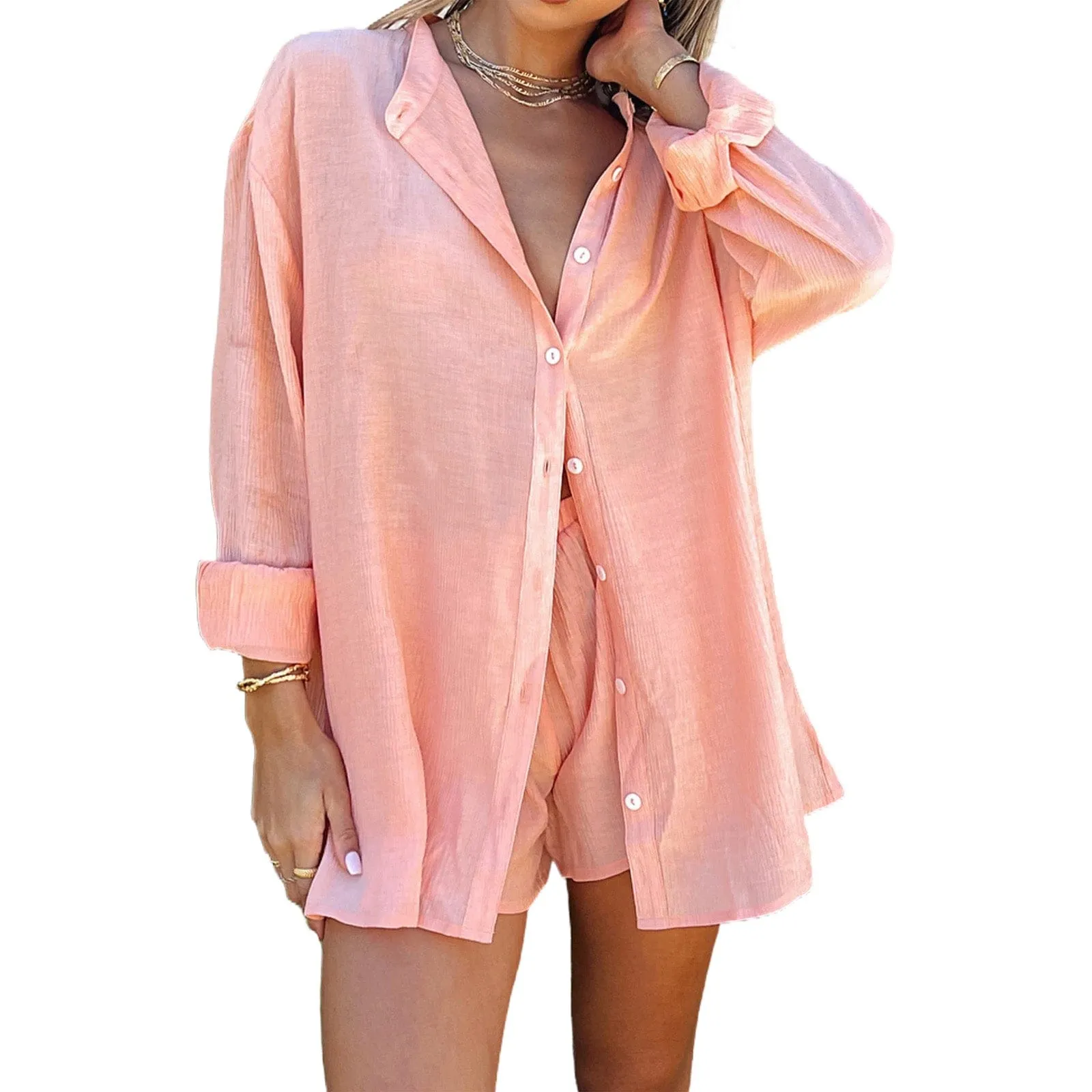 Button-up Shirt Shorts Sets