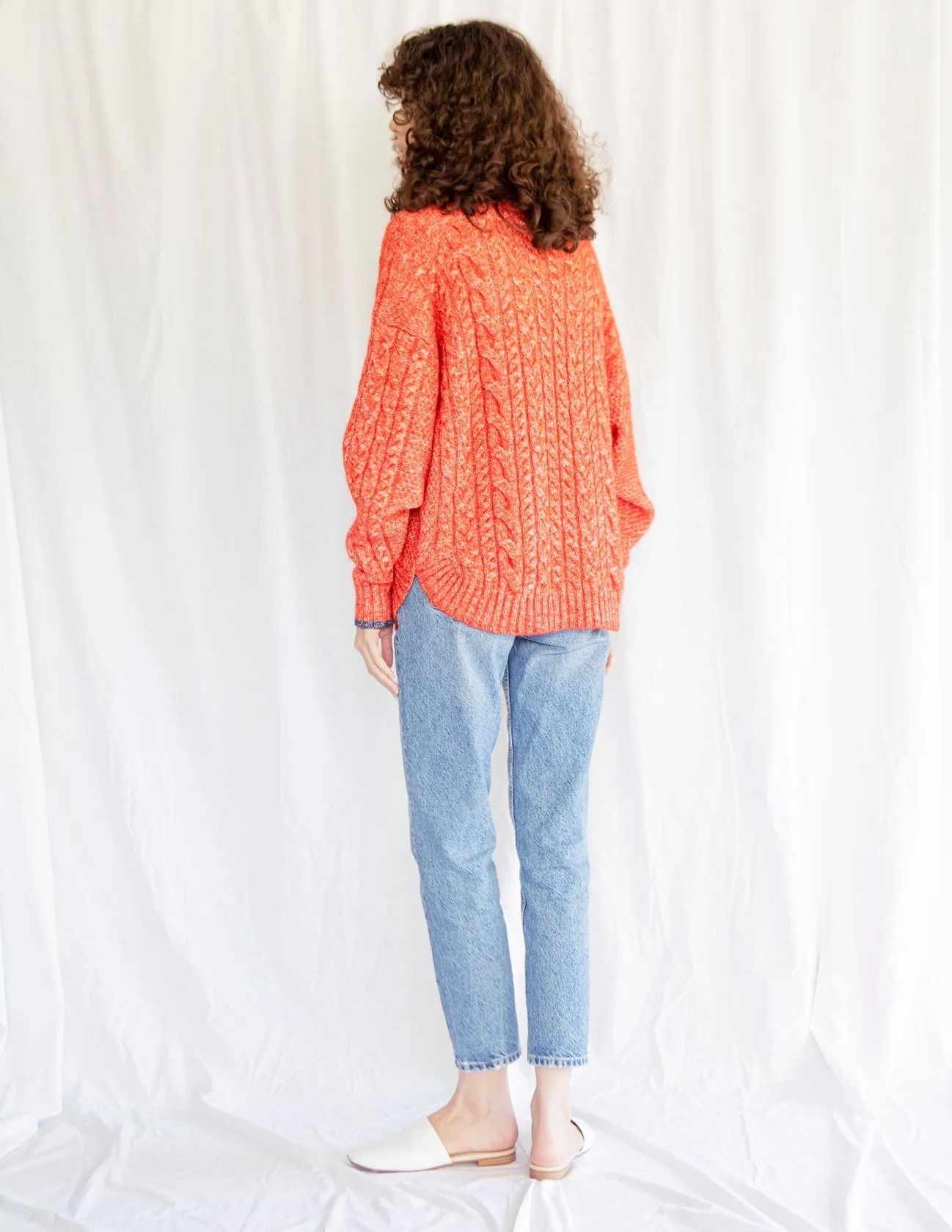 Cable Knit Sweater in Orange Melange