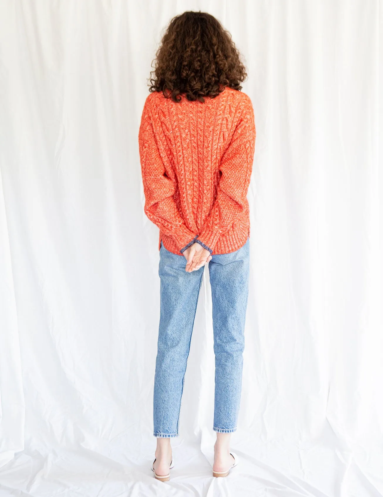 Cable Knit Sweater in Orange Melange