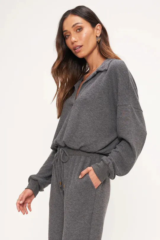 Callisto Heathered Cozy Collared Top