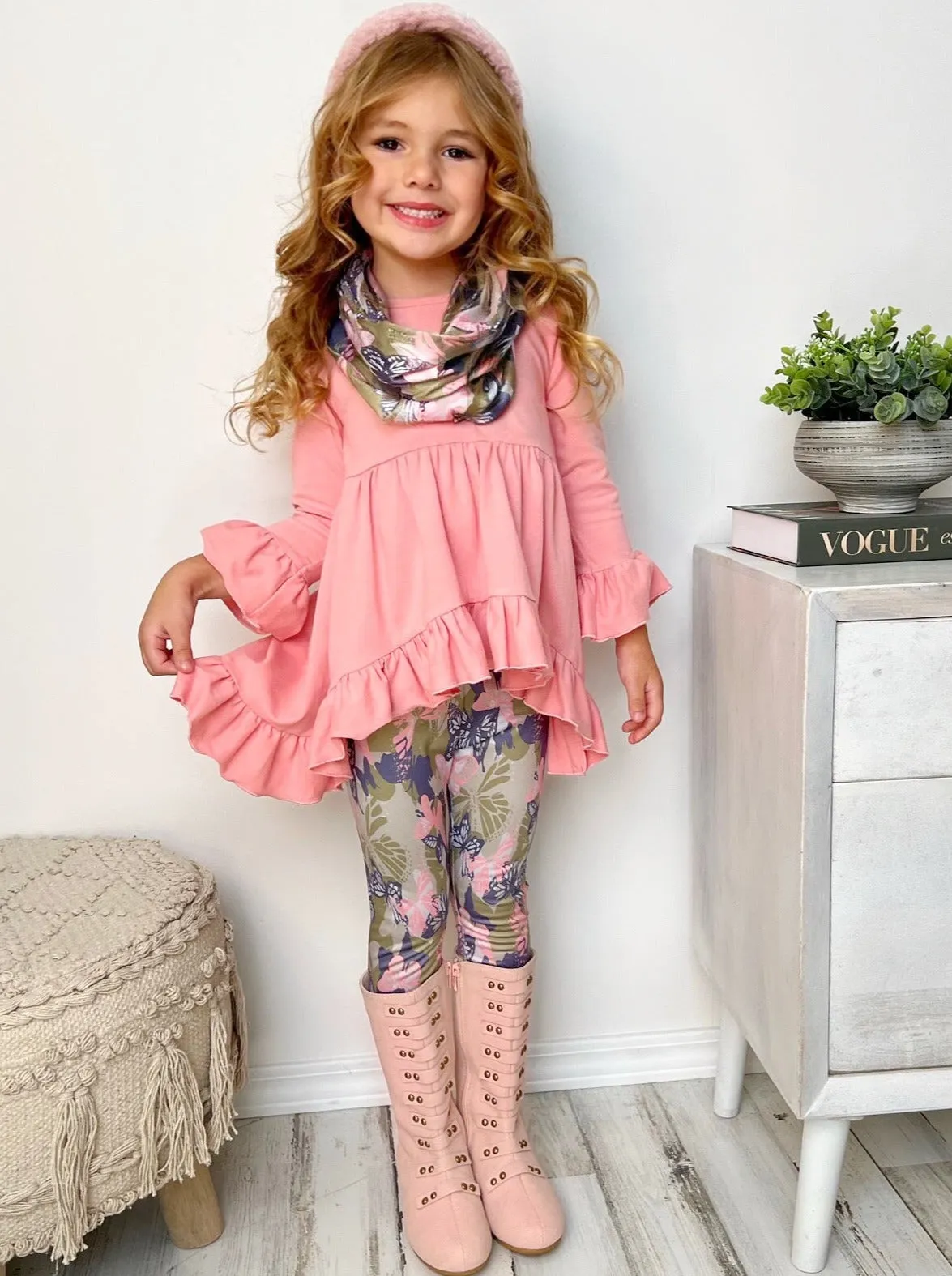 Camo Butterfly Cutie Tunic, Legging And Scarf Set