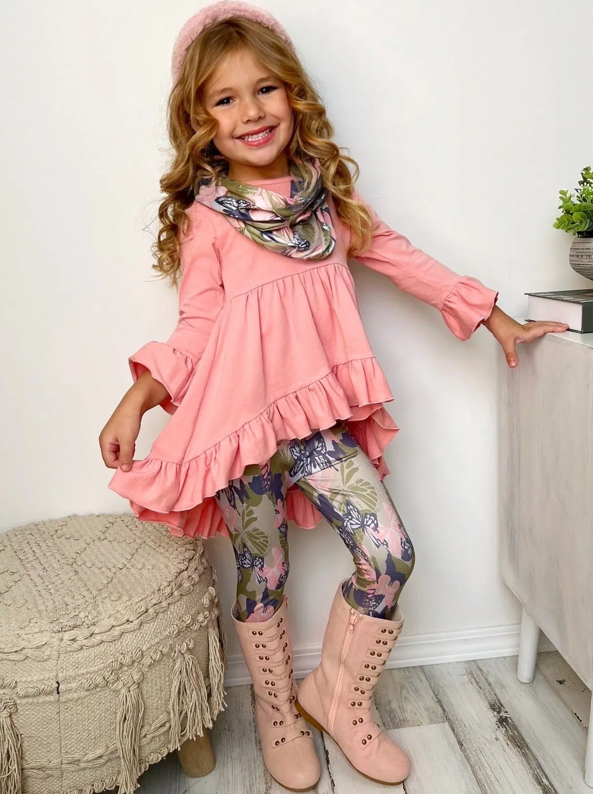 Camo Butterfly Cutie Tunic, Legging And Scarf Set