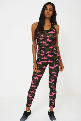 Camo Print Sports Tank Top And Leggings Set