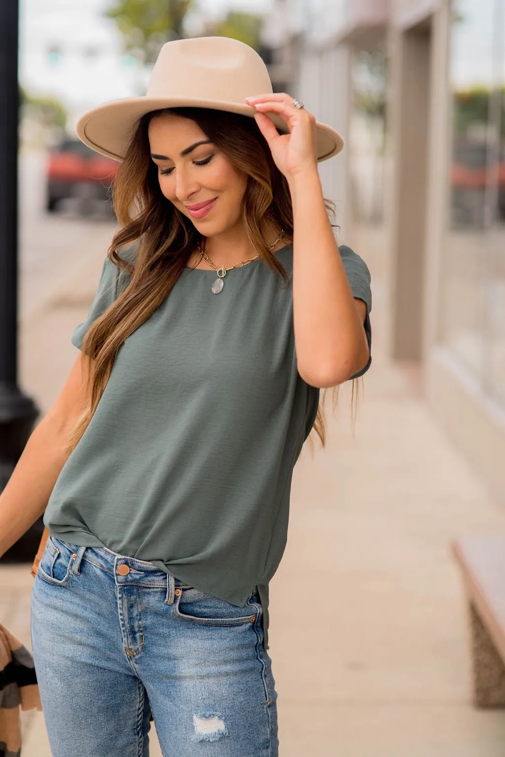 Capped Two Scallop Sleeve Tee