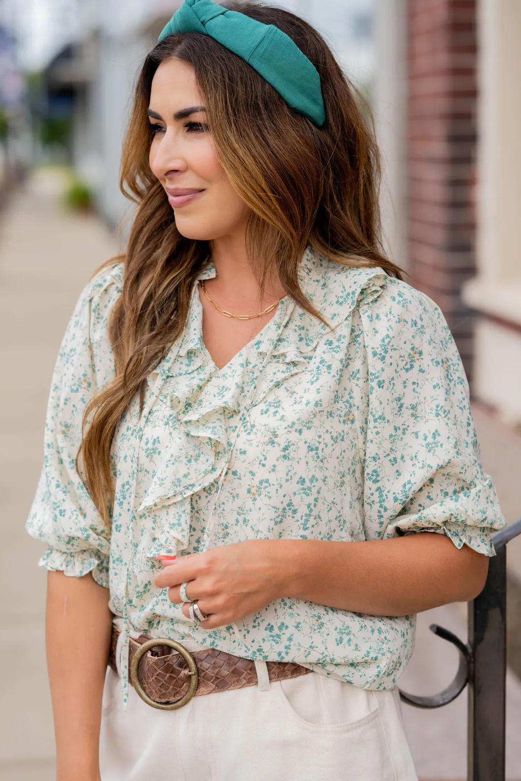 Cherry Blossoms Ruffle Front Blouse