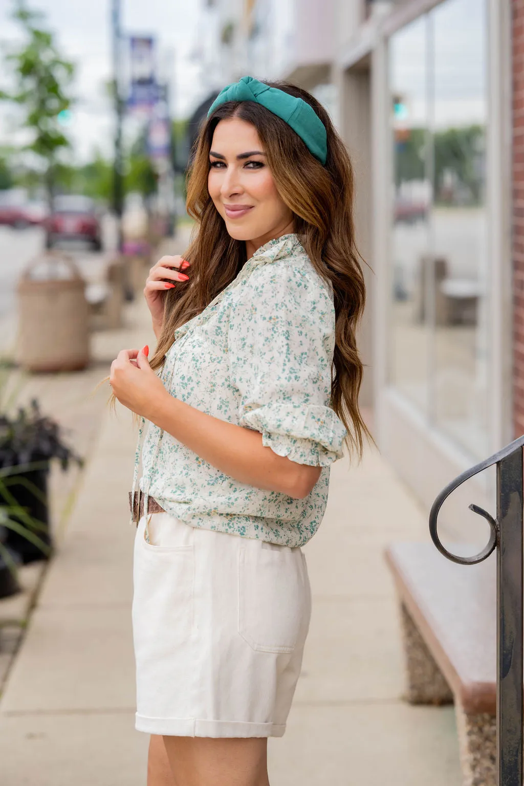 Cherry Blossoms Ruffle Front Blouse