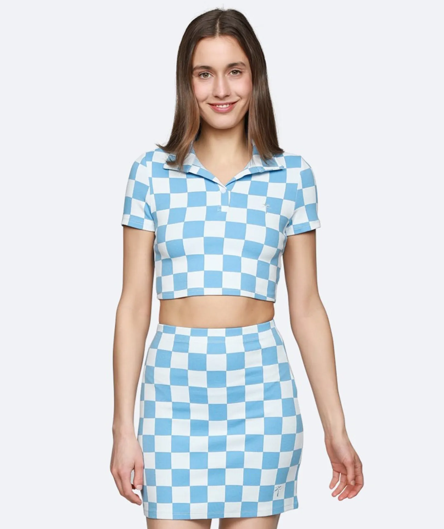 Chessboard Polo Crop Top - Ice