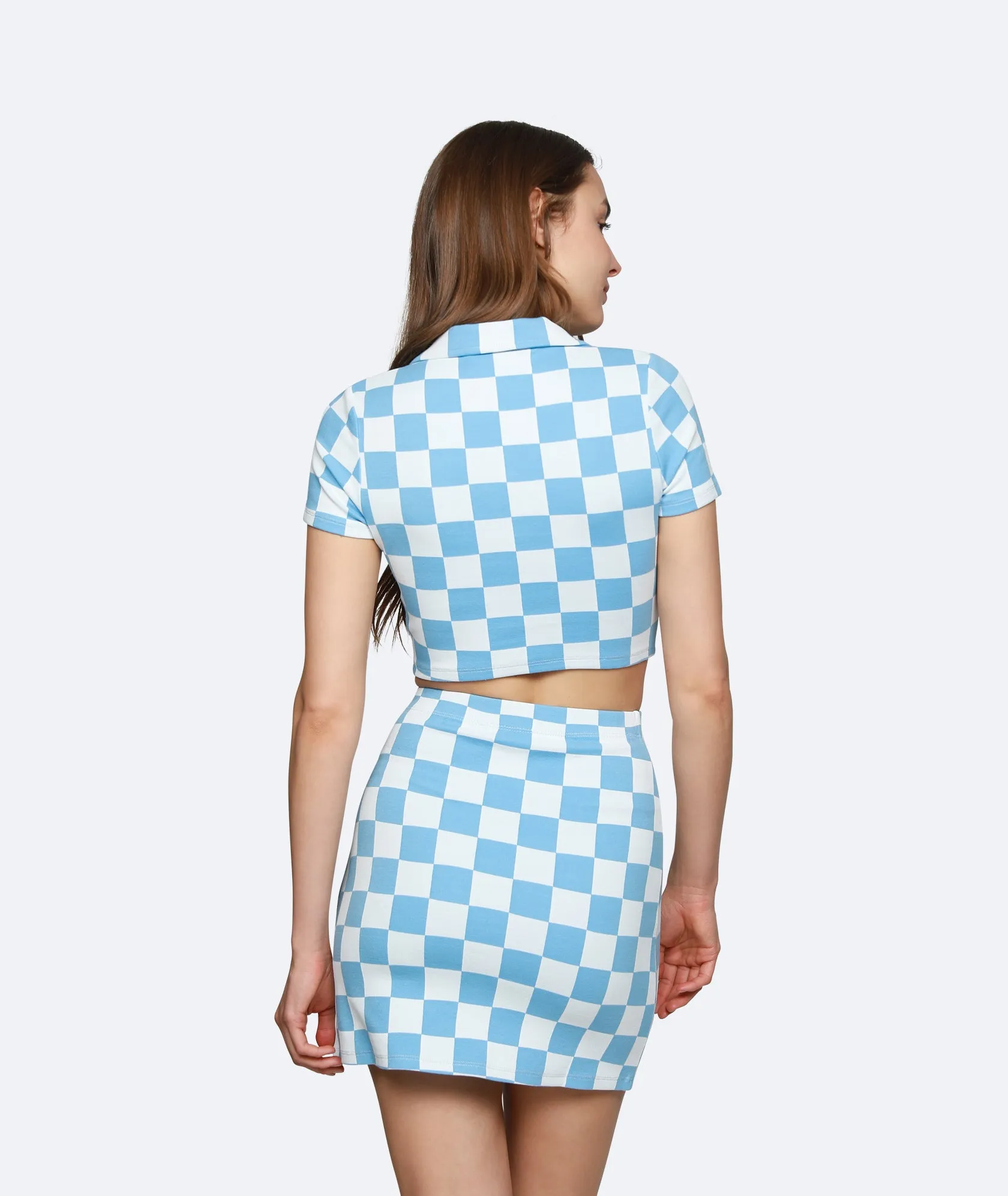 Chessboard Polo Crop Top - Ice