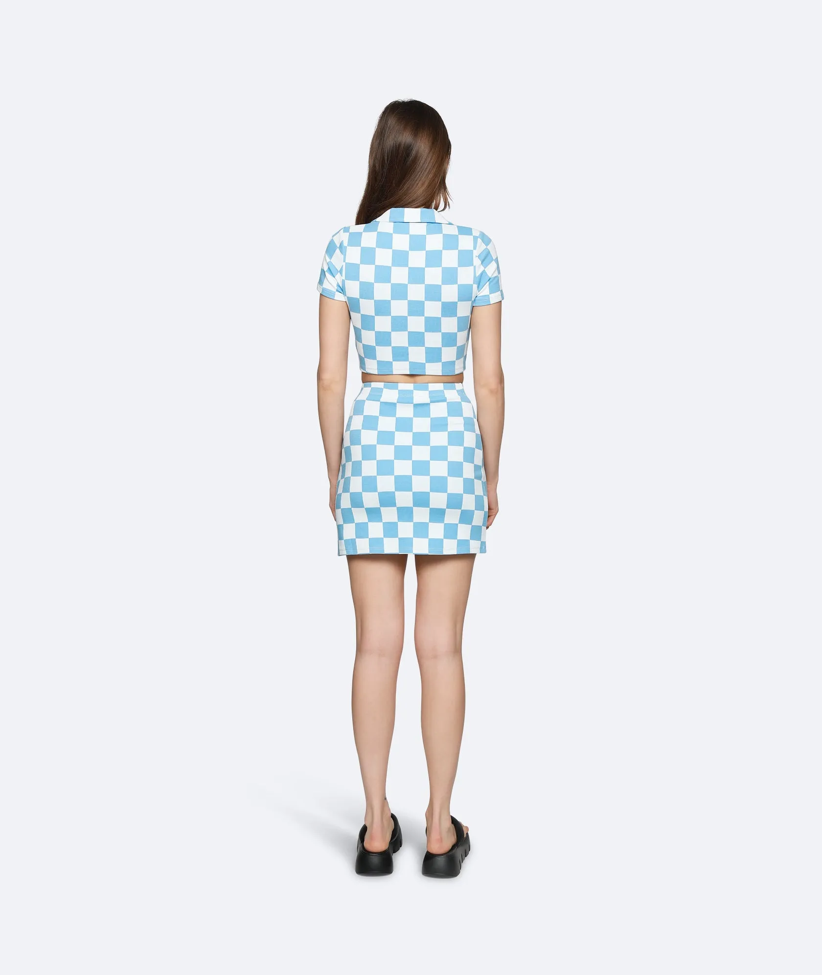 Chessboard Polo Crop Top - Ice