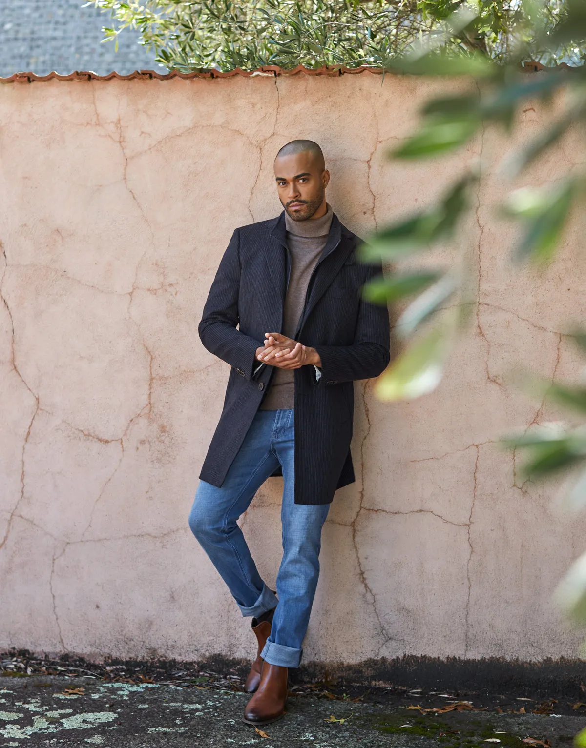 Compton Navy Chalkstripe Overcoat