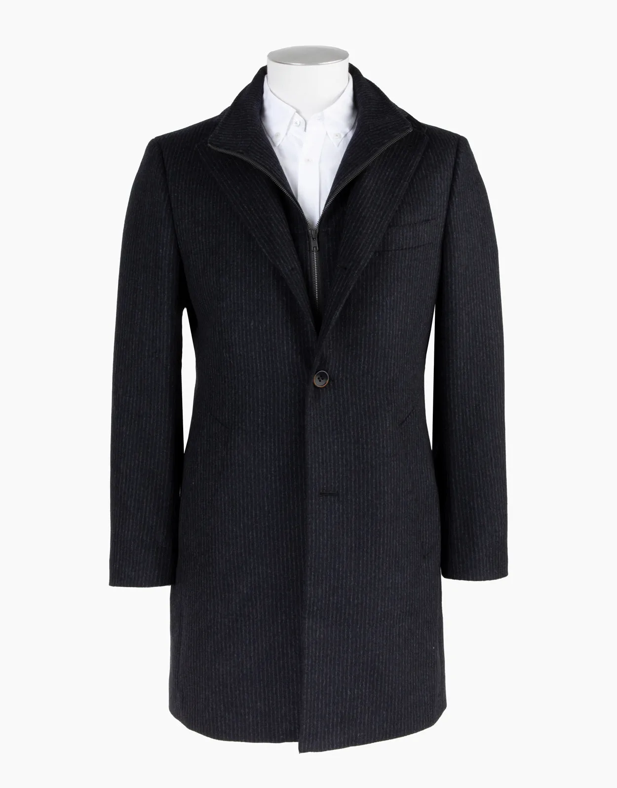 Compton Navy Chalkstripe Overcoat