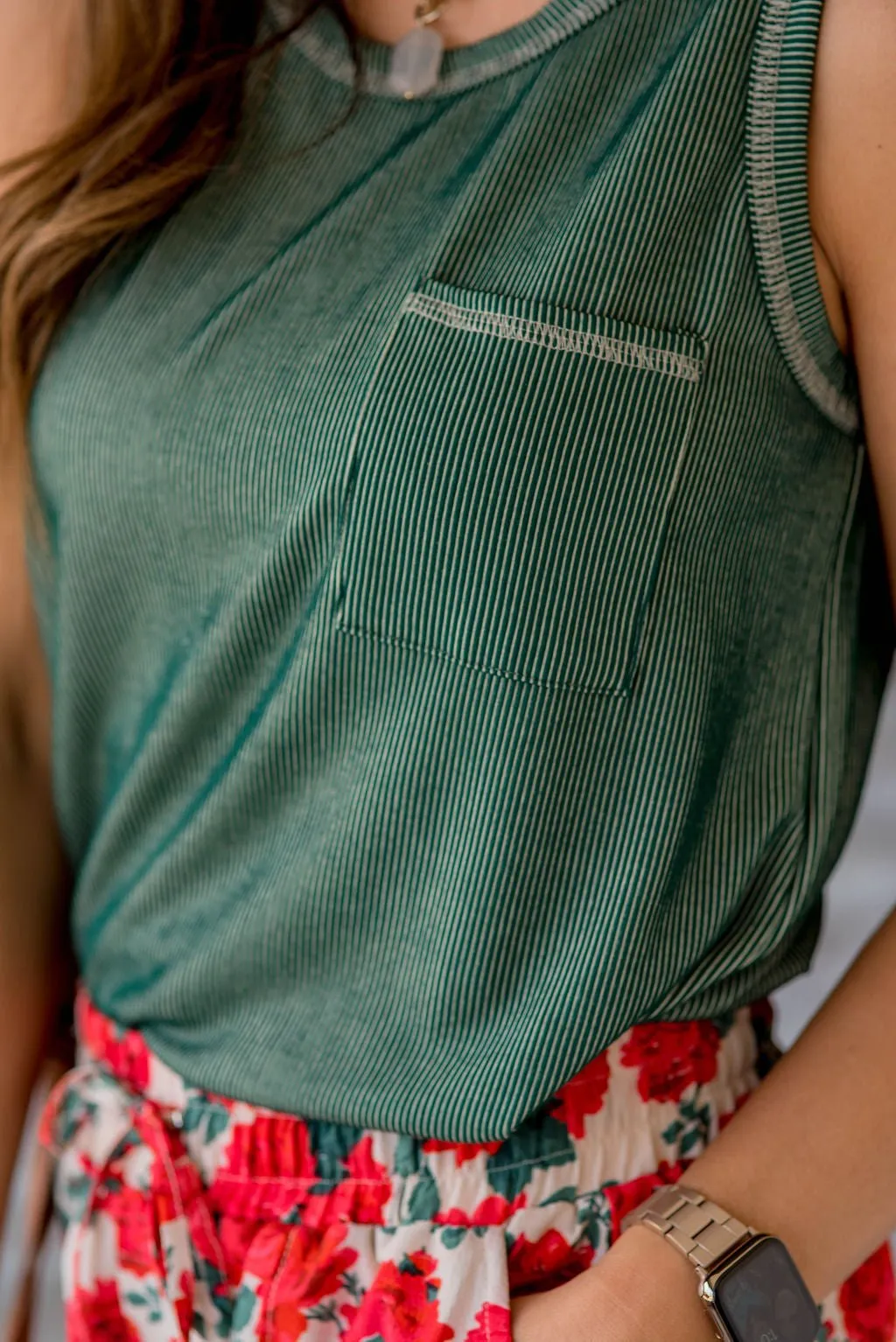 Corded Stitch Trimmed Pocket Tank