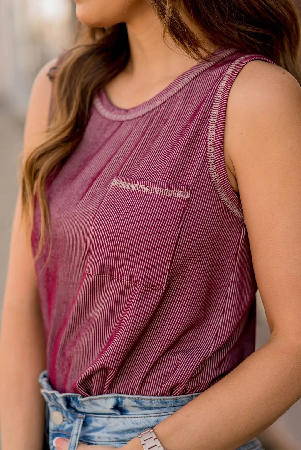 Corded Stitch Trimmed Pocket Tank