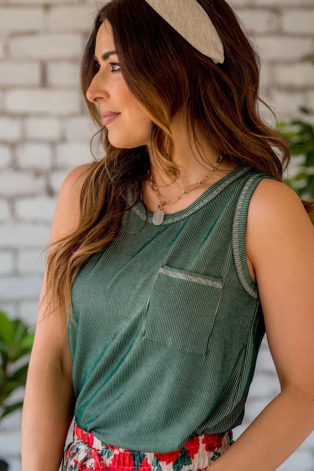 Corded Stitch Trimmed Pocket Tank