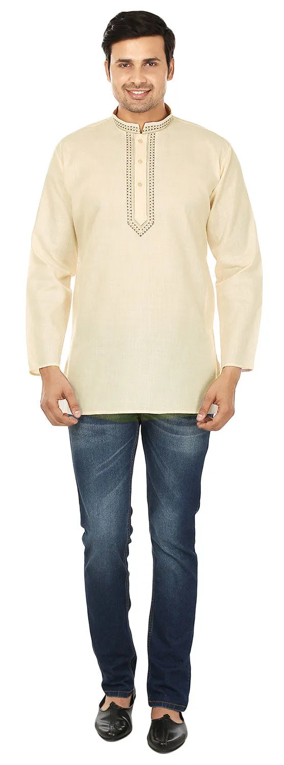 Cotton Dress Mens Short Kurta Shirt India Clothing (Cream)