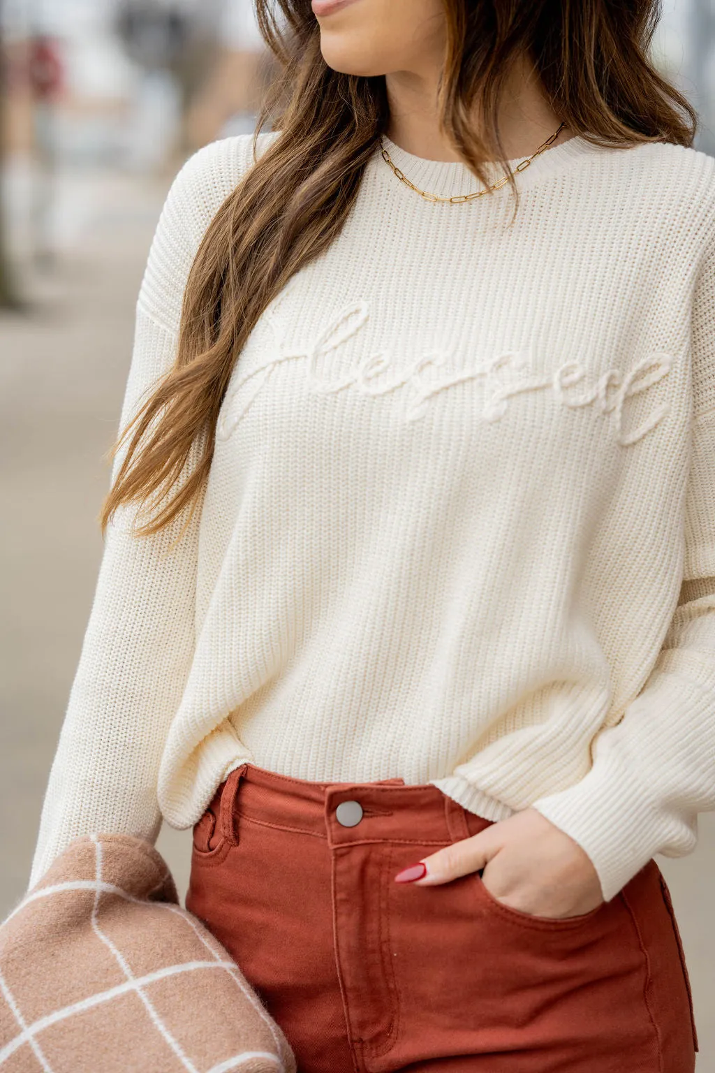 Cursive Blessed Stitched Sweater