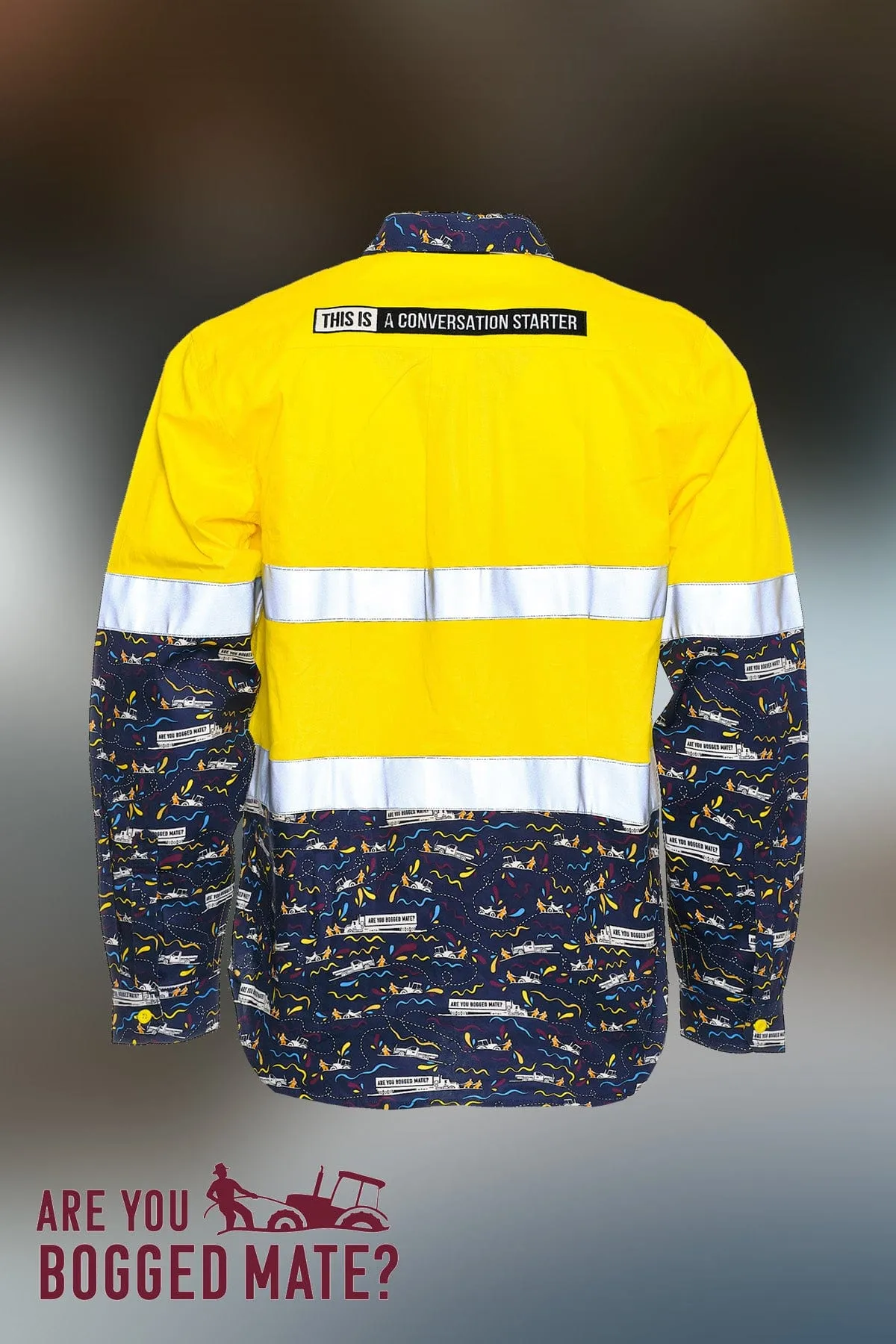 Custom Are You Bogged Mate? Yellow Hi Vis Cotton Work Shirt