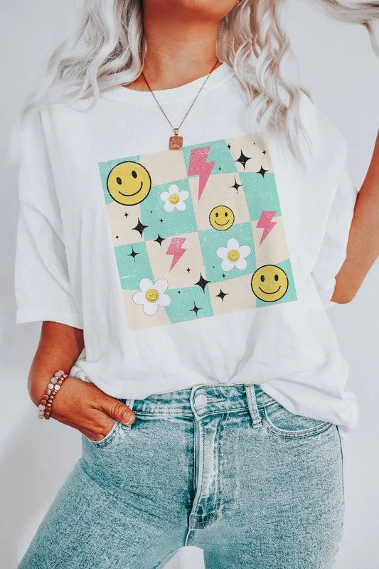 DAISY SMILEY CHECKER GRAPHIC TEE