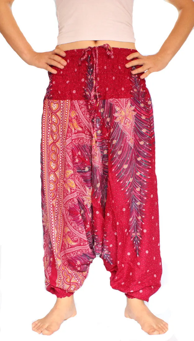 Dark Red Peacock Aladdin Pants