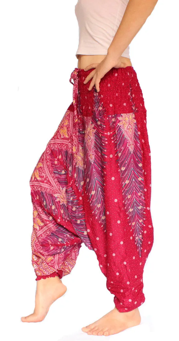 Dark Red Peacock Aladdin Pants