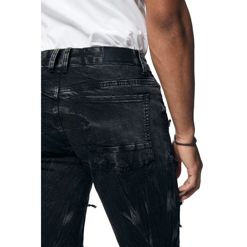 Distressed Rip & Repair Jean Shorts - Black Matrix