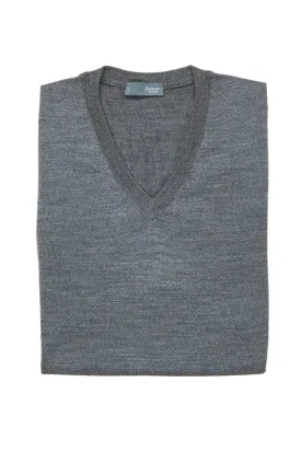 Drumohr Antracite Extra Fine Merino Wool V-neck Sweater