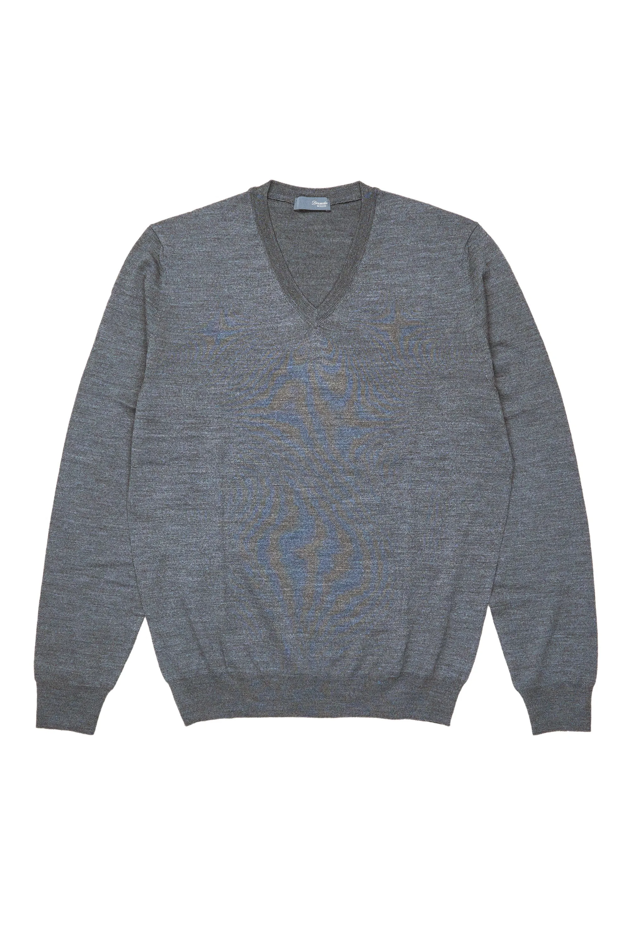 Drumohr Antracite Extra Fine Merino Wool V-neck Sweater