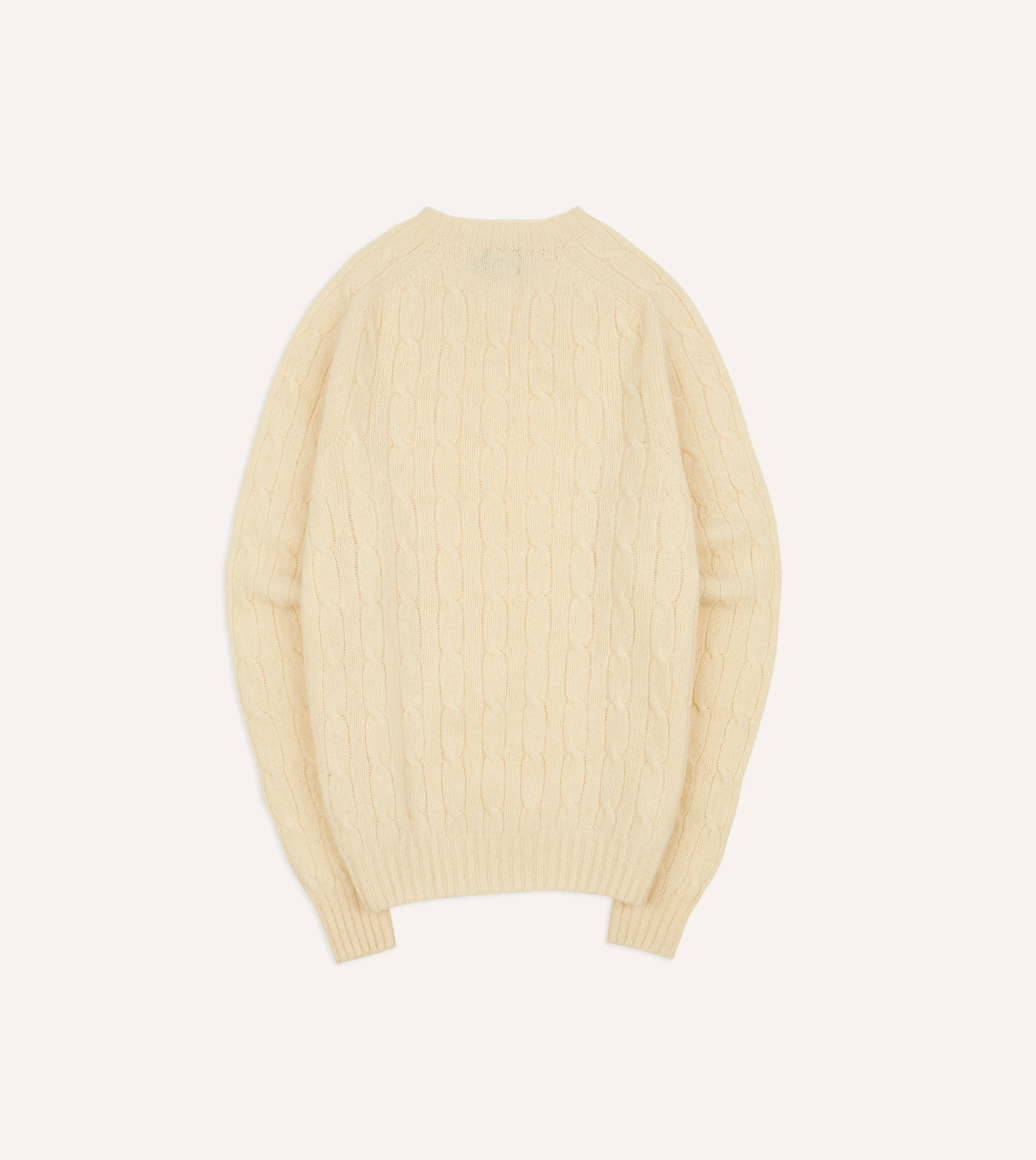 Ecru Brushed Shetland Cable Knit Crew Neck Jumper