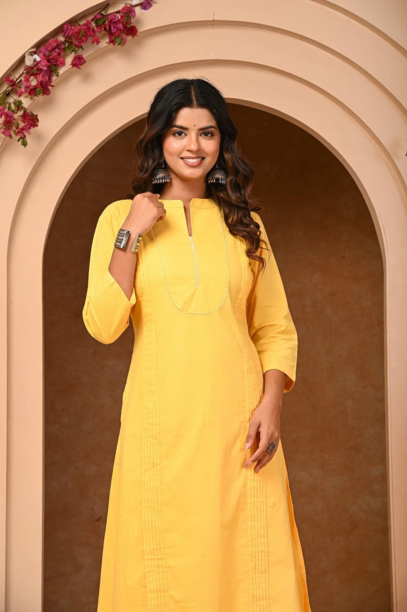 Elegant Yellow A-Line Kurta with Pant Set