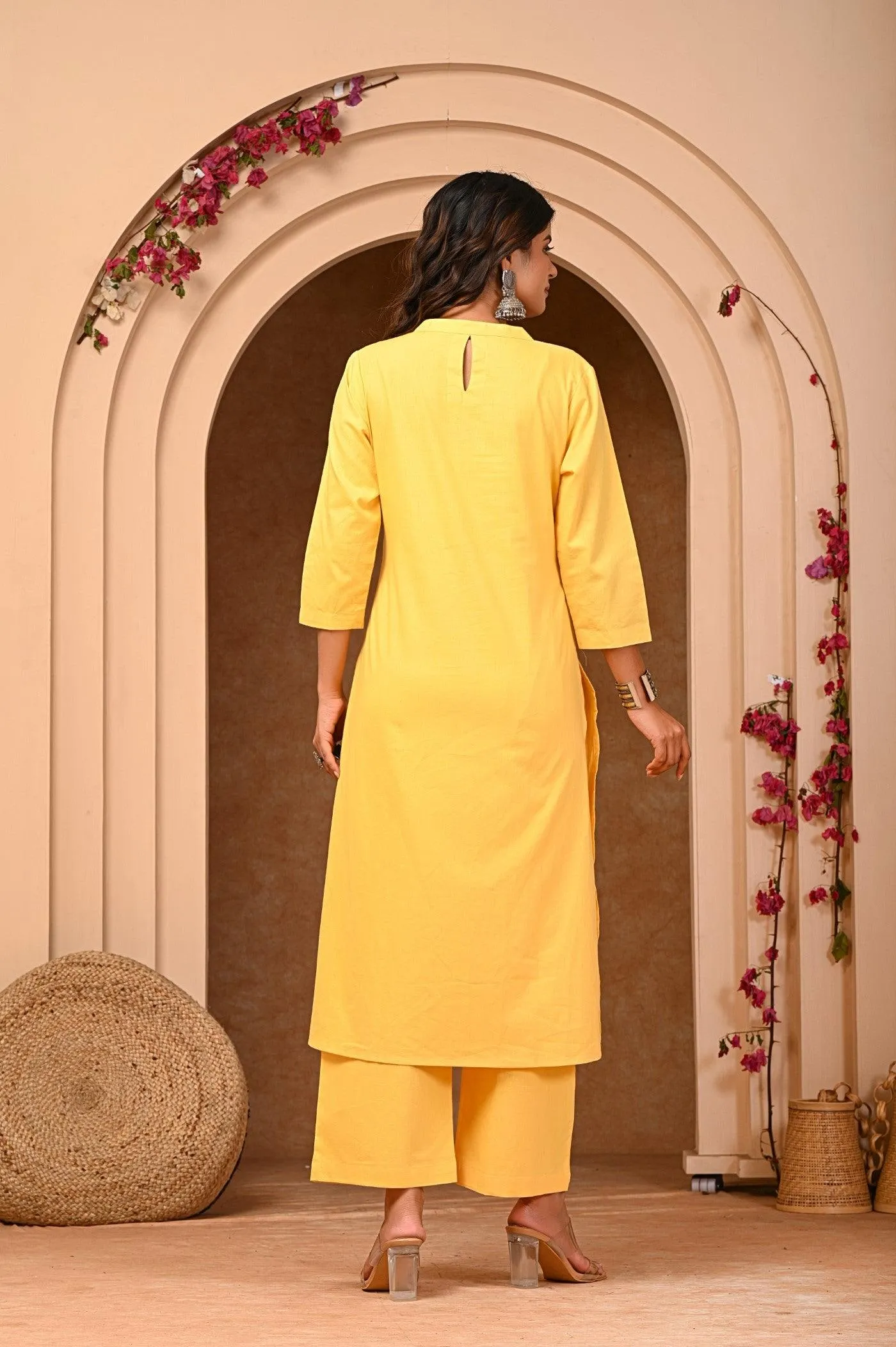 Elegant Yellow A-Line Kurta with Pant Set