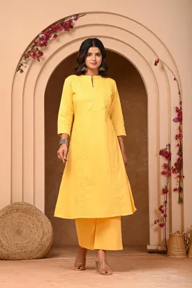 Elegant Yellow A-Line Kurta with Pant Set