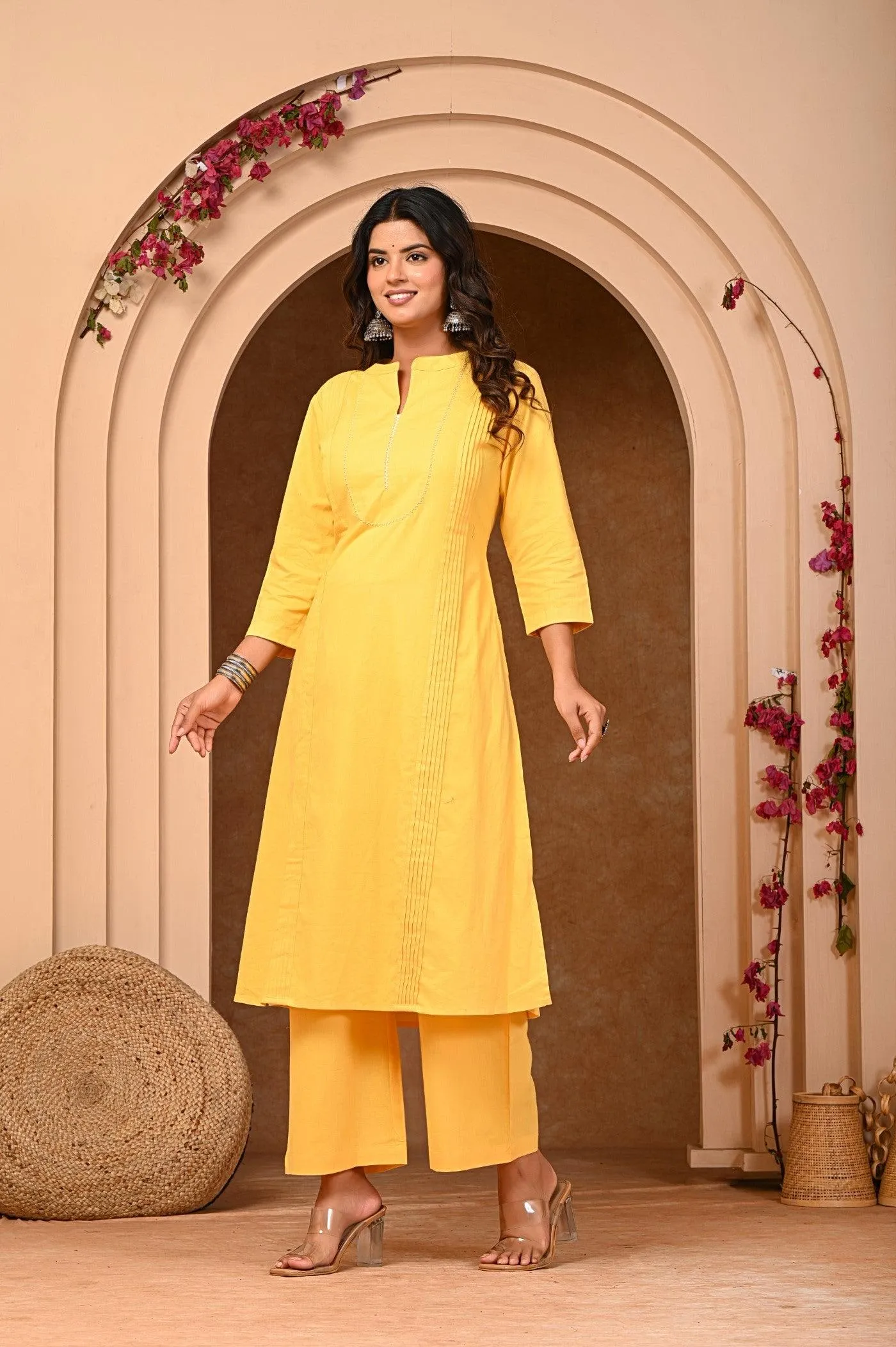 Elegant Yellow A-Line Kurta with Pant Set