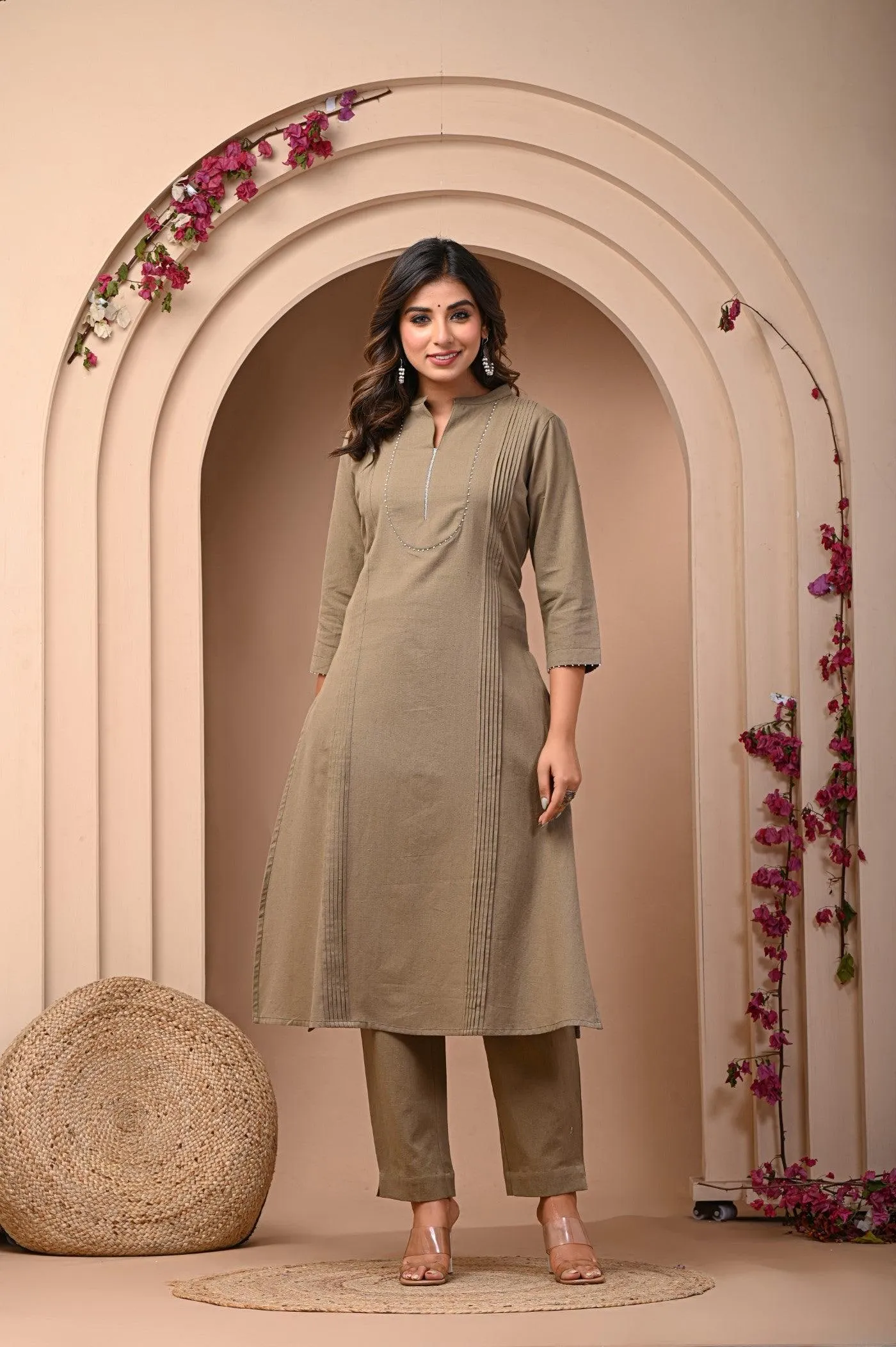 Elegant Yellow A-Line Kurta with Pant Set