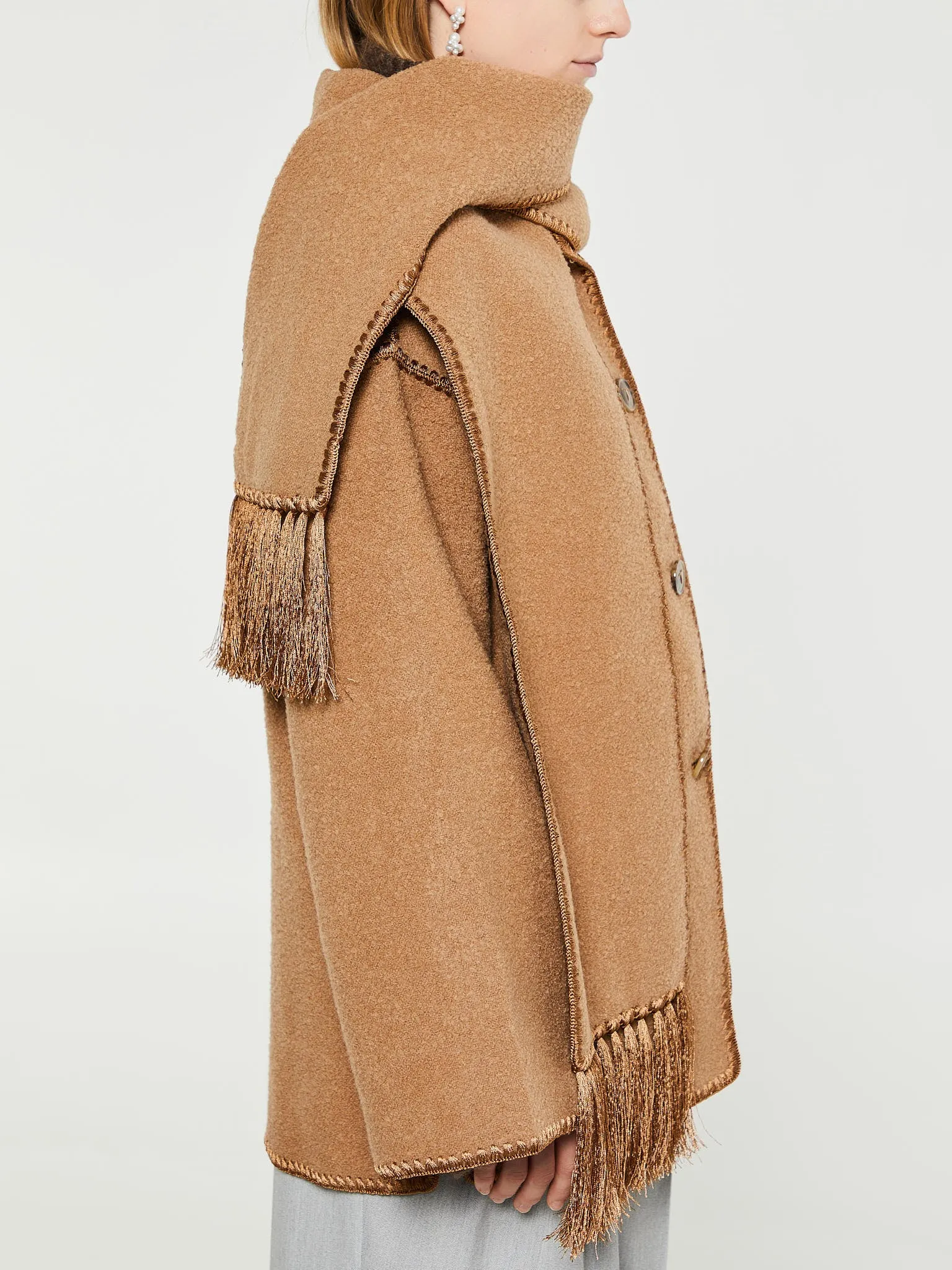 Embroidered Scarf Jacket in Camel