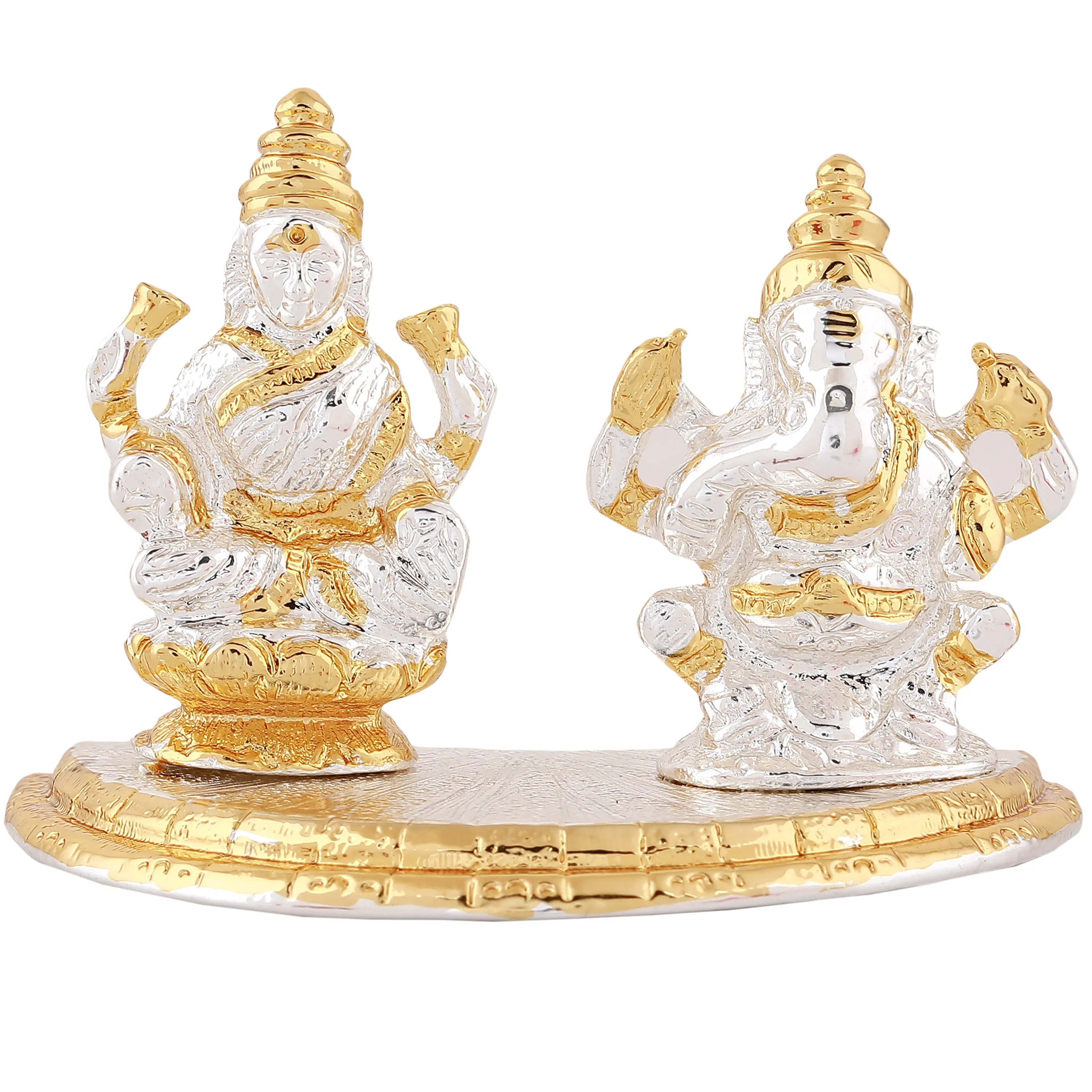 Estele Gold & Rhodium Plated Godess Lakshmi Ji & Lord Ganesh Idol