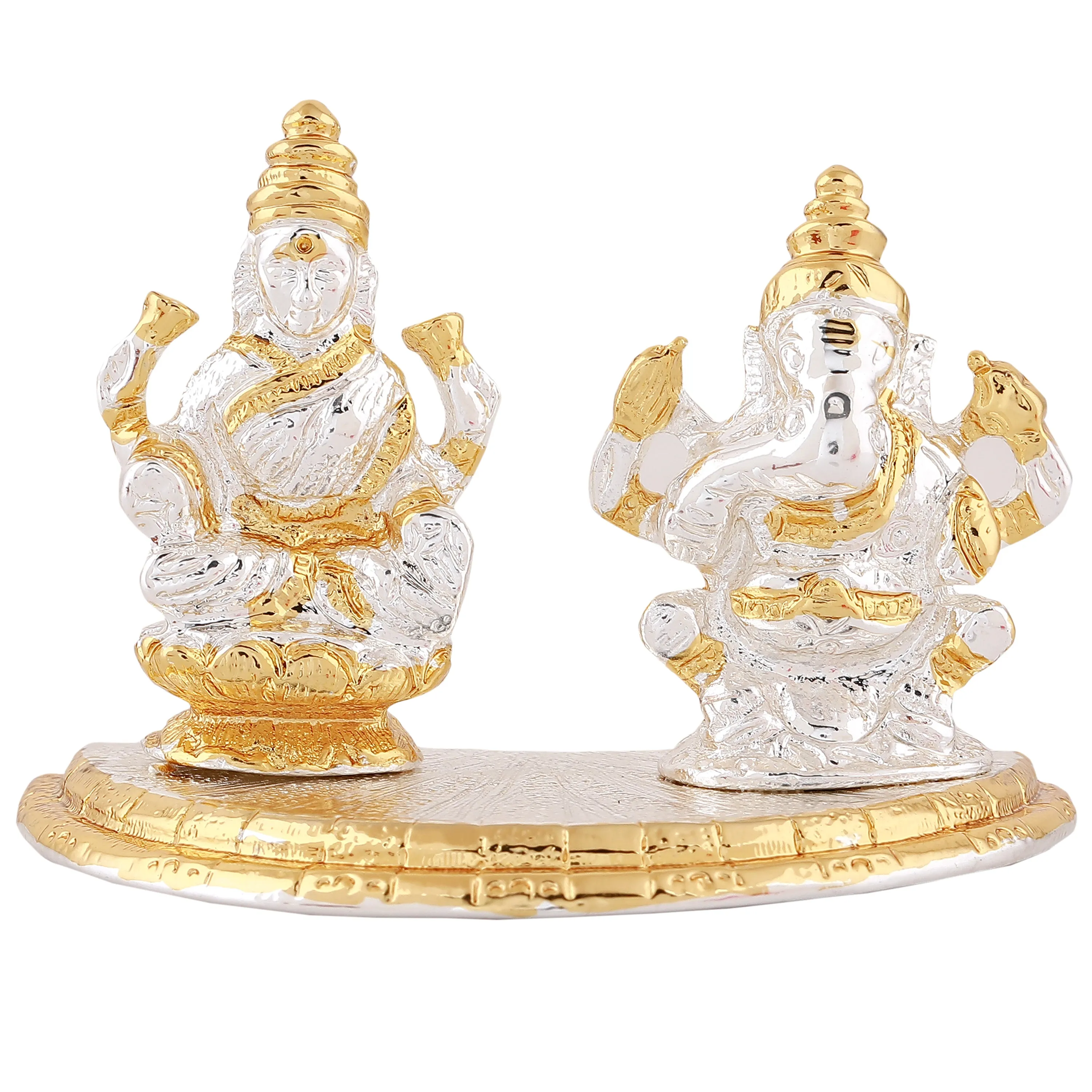 Estele Gold & Rhodium Plated Godess Lakshmi Ji & Lord Ganesh Idol