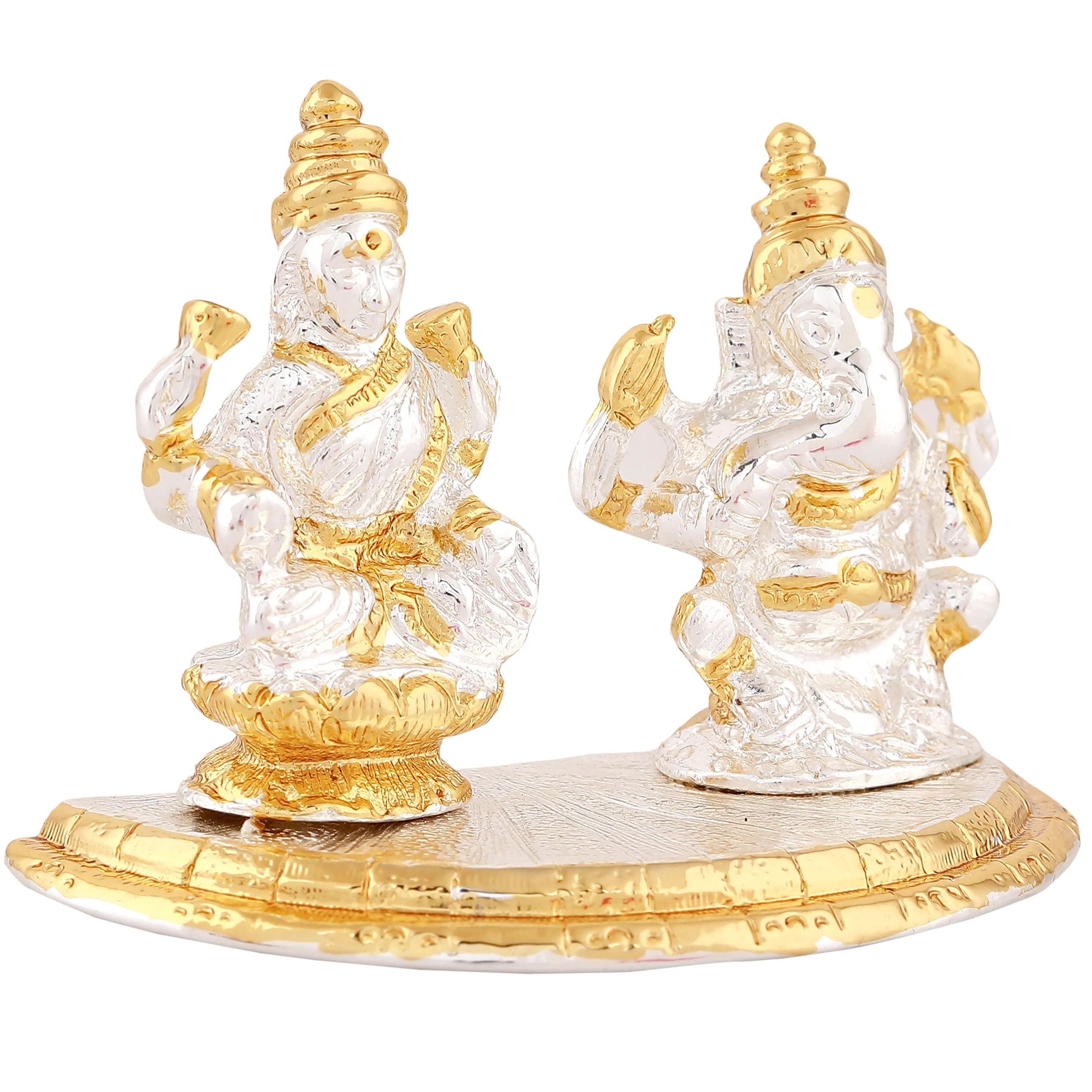 Estele Gold & Rhodium Plated Godess Lakshmi Ji & Lord Ganesh Idol