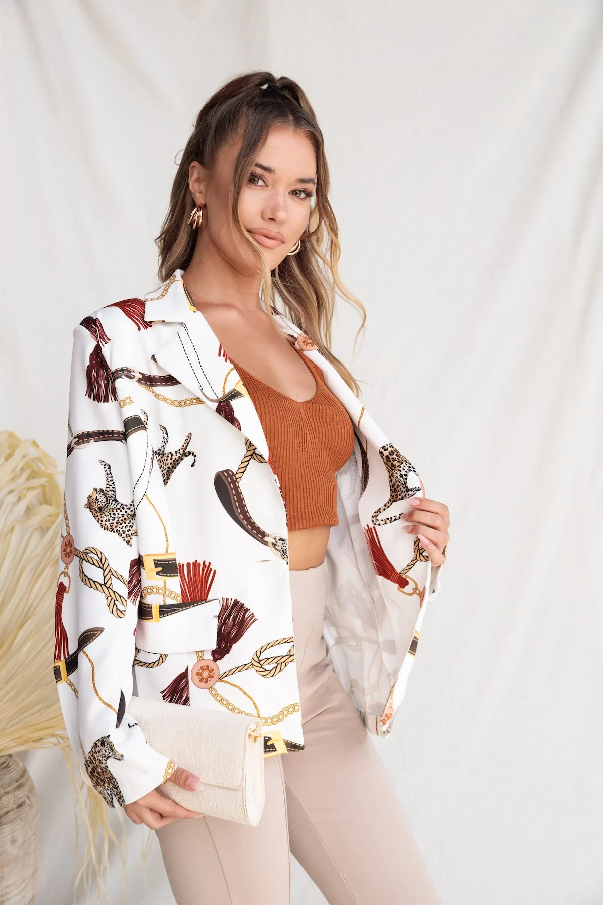 European Abstract Chain Print Blazer