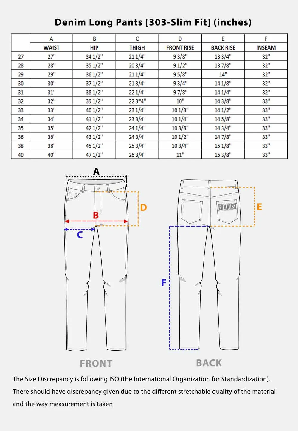 EXHAUST Stretchable Jeans Long Pants [303 Slim Fit] 1228