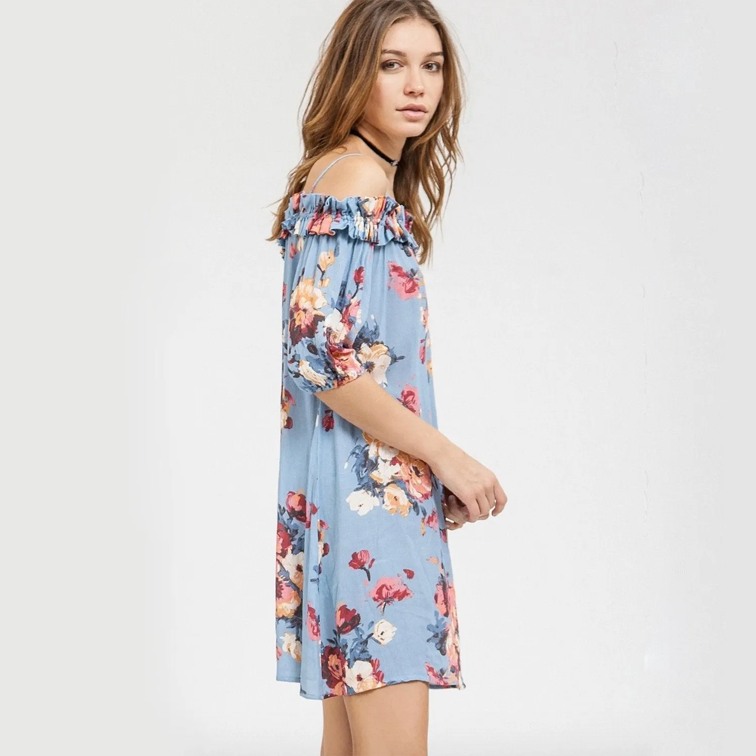 Final Sale - Blu Pepper - Floral Spring Dress - Blue Multi