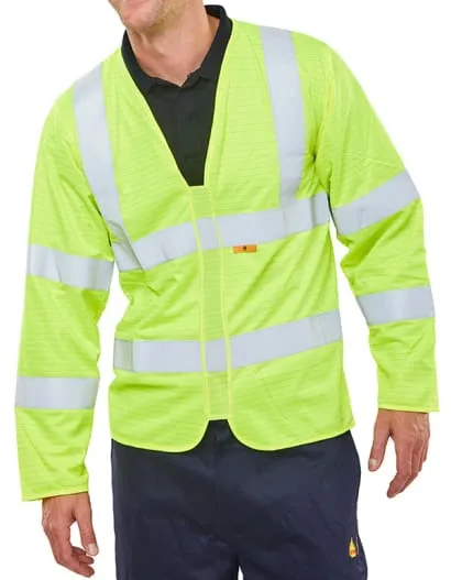 Flame Retardant Long Sleeve Hi Vis Zipped Vest Jerkin Class 3 - Beeswift Cfrpkj