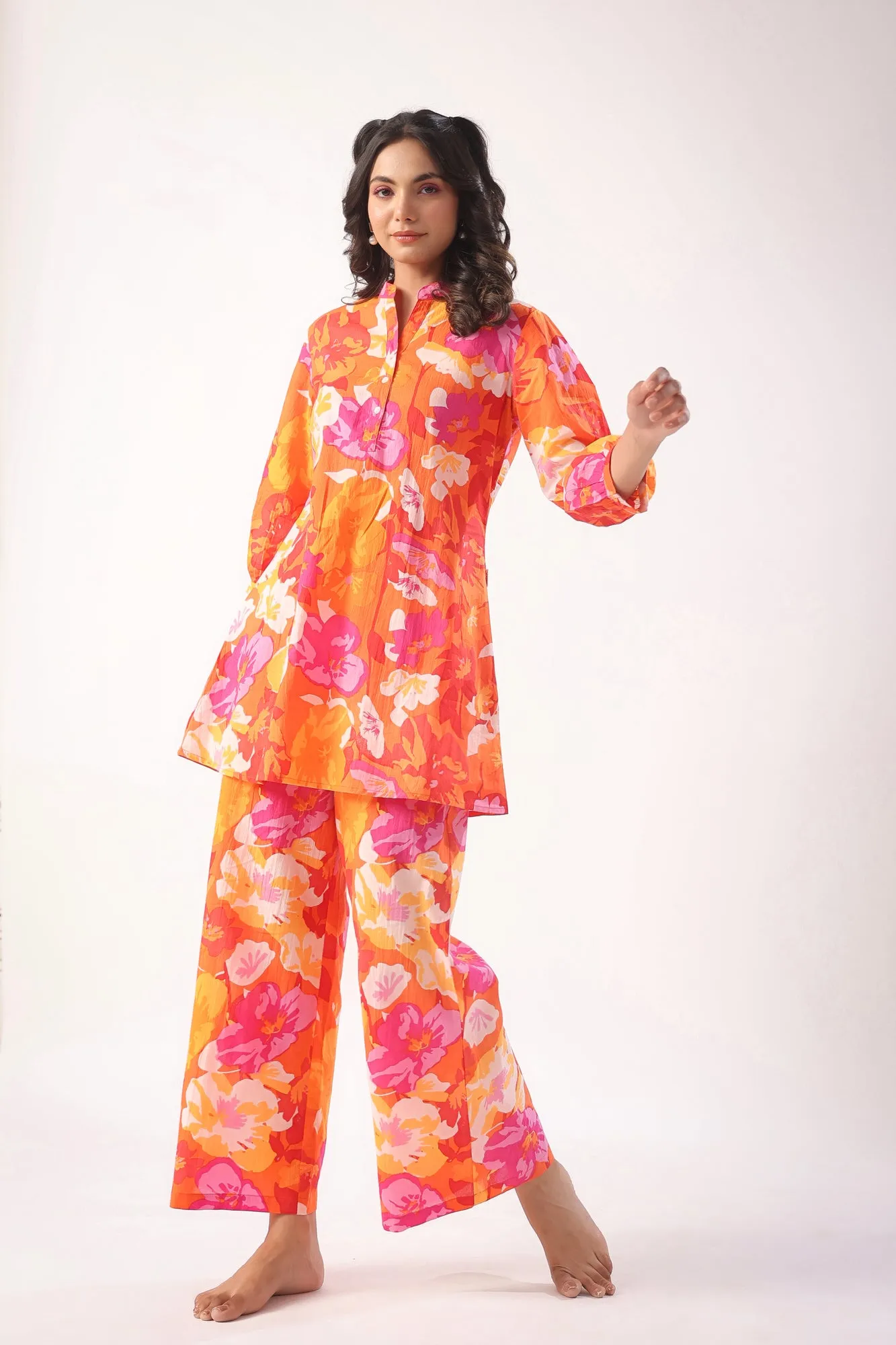 Flower Power Orange Cotton Co-ord Set